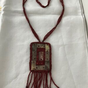 Handcrafted Beaded Necklace and Pendant in Rich Autumn Tones